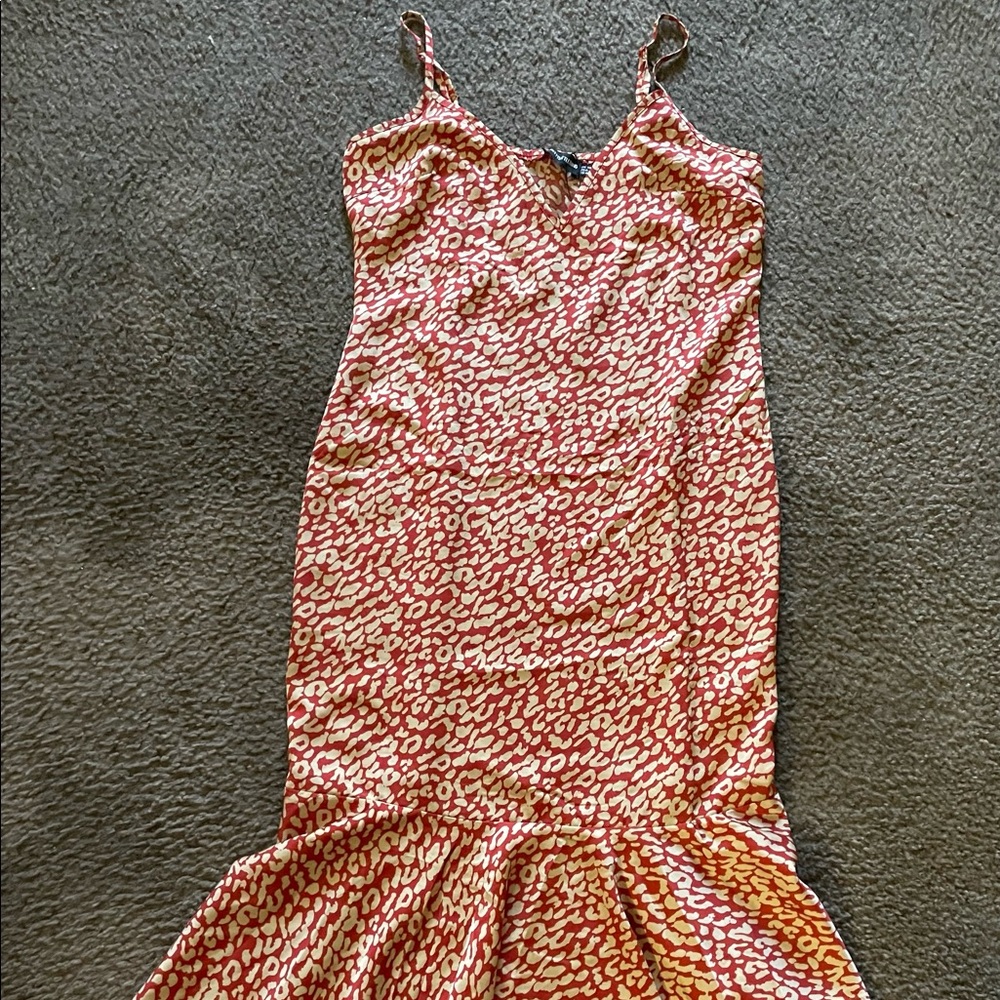 Red Leopard Print Fill Hem Midi Dress